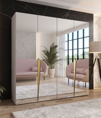 Drehtürenschränke | Farbe: Kaschmir | 4 Spiegeltüren | Kleiderschrank | 2 Fächer