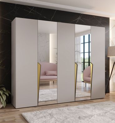 Kleiderschrank | Farbe: Kaschmir | 2 Spiegeltür | 3 Fächer | 3 Kleiderstangen |