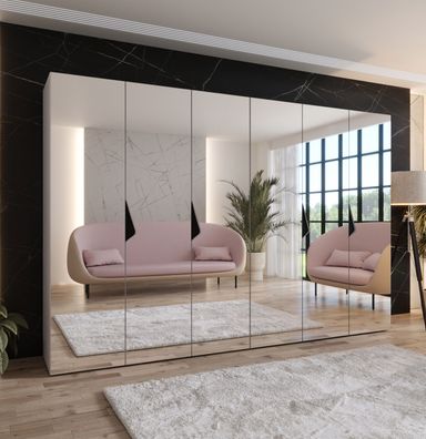 Drehtürenschrank | Farbe: Kaschmir | 3 Meter breit | Griffe: Schwarz | Schlafzim
