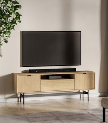 TV-Unterschrank | Farbe: Eiche Mavelie | 2 Drehtüren | 1 Kipptür | Soft-Close Fu