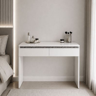 Schminktisch Simoa | Farbe: Nimfea alba / Dark concrete | 2 Schubladen | inkl. S