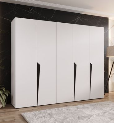 Kleiderschrank | Farbe: Weiß | 5-Türig | 3 Fächer | Griffe: Schwarz | 3 Kleiders