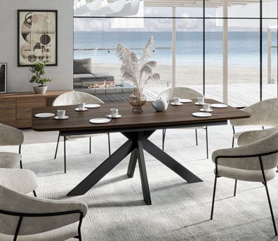 Esstisch | abgerundete Kanten | Walnuss Massivholz | Beine: Metall | 200 x 100 x