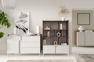 Wohnzimmer Set D | 3-teilig | Farbe: Kaschmir / Alba-Walnuss | Push-to-open Funk