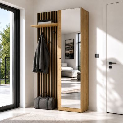 Garderobe Komplett - Set Miavorla 2 | Farbe: Eiche Artisan/ Schwarz | Ablage | 3