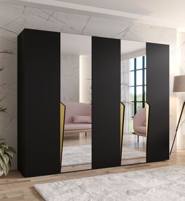 Kleiderschrank | Farbe: Schwarz | 2 Spiegeltür | 3 Fächer | 3 Kleiderstangen | G