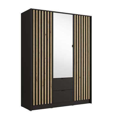 Kleiderschrank / Drehtürenschrank | Lamellen | Metallgriffe | mit Spiegel | 150,