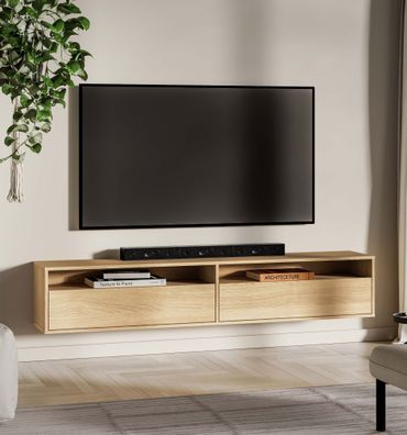 TV-Unterschrank | 2 Kipptüren | 4 Fächer | Farbe: Eiche Mavelie | 180 x 33 x 33