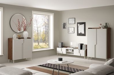 Wohnzimmer Set C | 3-teilig | Farbe: Kaschmir / Alba-Walnuss | Push-to-open Funk