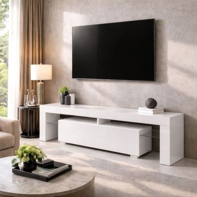 TV-Unterschrank Zolvini | Weiß Hochglänzend | 140 x 35 x 47,5 cm| großes Kippfac