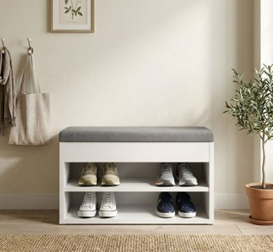 Sitzbank mit Stauraum / Schuhschrank 60 | Farbe: Nimfea alba | 2 Fächer | weiche