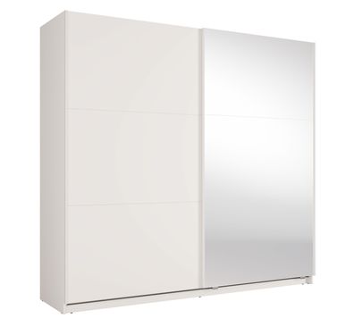 Schiebetürenschrank | 6 Fächer | mit Spiegel | 1 Kleiderstange | Weiß | 221 x 6