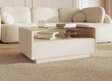 Couchtisch | Farbe: Beige / Eiche Cremona | 2 Schubladen | 1 Fach | 96 x 67 x 43