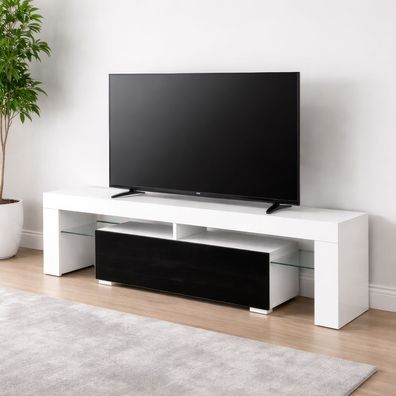 TV-Unterschrank Zolvini | Weiß/Schwarz Hochglänzend | 140 x 35 x 47,5 cm| großes