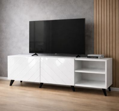 TV-Unterschrank Zolvane 1.5 | Weiße Hochglänzend | 150 x 42 x 53,5 cm| 6 Fächern