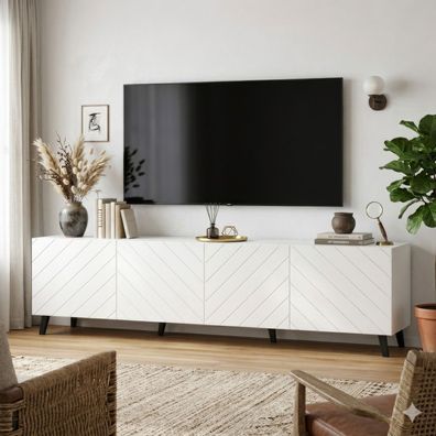 TV-Unterschrank Zolvane 2.0 | Weiße Hochglänzend | 200 x 42 x 53,5 cm| 8 Fächern