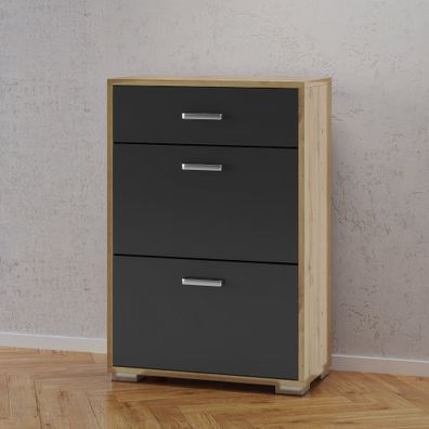 Schuhschrank Stepino | Farbe: Eiche Artisan / Anthrazit matt | 2 Klippfächer | 1