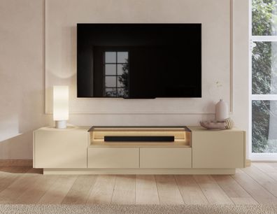 TV-Unterschrank | Farbe: Kakao / Eiche Cremona | 2 Drehtüren | inkl. LED-Beleuch