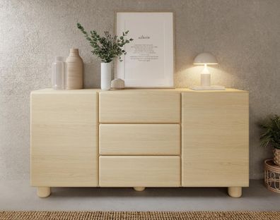 Kommode | 2 Türen | 3 Schubladen | Farbe: Eiche Vicenza | 4 Fächer | Push-to-ope