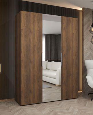Kleiderschrank / Drehtürenschrank mit zwei Kleiderstangen | Farbe: Walnuss | 1,5