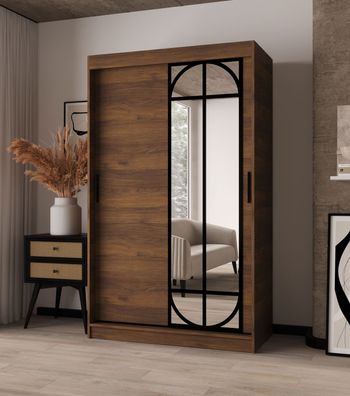 Schiebetürenschrank / Kleiderschrank | Farbe: Walnuss Warmia | 2 Kleiderstangen