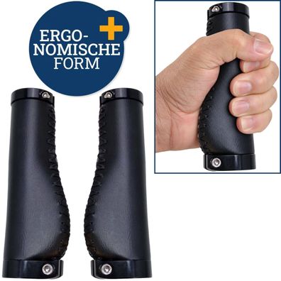 Set Fahrradgriffe Ergo-Grip Leder-Optik 135mm Schwarz