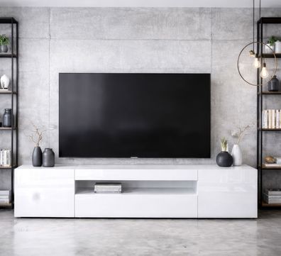 TV-Unterschrank Silvado 2 | Weiß Hochglänzend | 200 x 40 x 45 cm| großes Kippfac