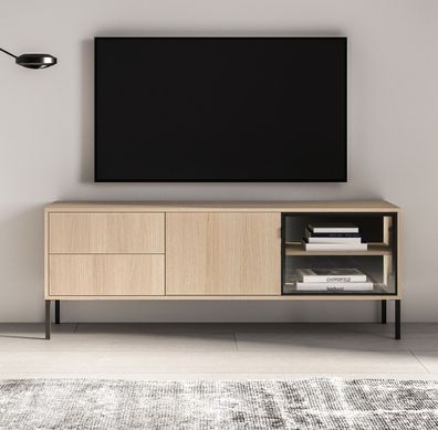 TV-Board | Farbe: Eiche Lindberg | 2 Schubladen | 3 Fächer | Push-to-open Funkti