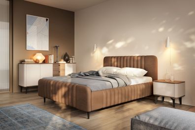 Schlafzimmer Komplett-Set F Belladere | 3-teilig | Nuss/Kaschmir/Braun | Einzelb