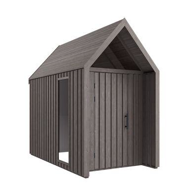Grau-Braune Gartenhütte | Dreieckfenster | Grundfläche: 4,50 m² | Skandinavische