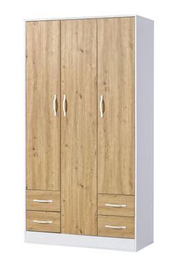 Kleiderschrank | Drehtürenschrank | 3-türig | 120 x 50 x 225 cm | Farbe: Eiche