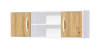 Hängeschrank mit 4 Fächern | weiße Metallgriffe | 120 x 25 x 40 cm | Farbe: Eich