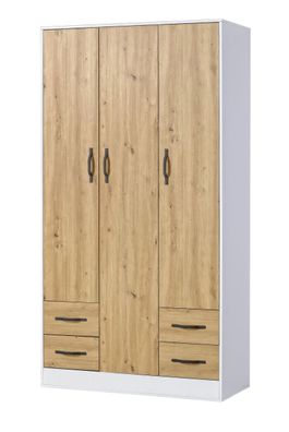 Kleiderschrank | Drehtürenschrank | 3-türig | 120 x 50 x 225 cm | Farbe: Eiche