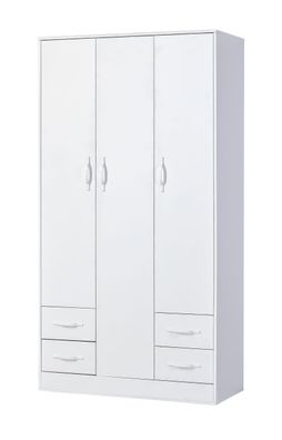Kleiderschrank | Drehtürenschrank | 3-türig | 120 x 50 x 225 cm | Farbe: Weiß |