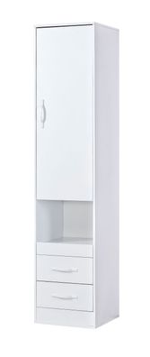 Schrank | Farbe: Weiß | 50 x 50 x 225 cm | Metallgriffe | 1 Tür | 2 Schubladen |