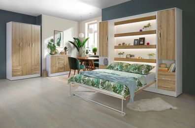 Schlafzimmer Komplett - Set B Nalut | 6-teilig | in Eiche / Weiß | Schrankbett 1