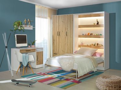Schlafzimmer Komplett - Set C Nalut | 5-teilig, in Eiche Weiß | Schwarze Metallg
