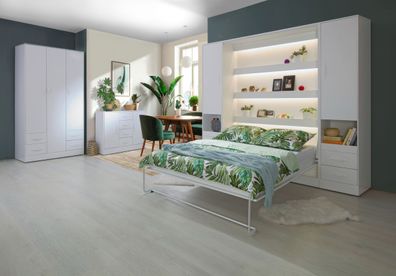 Schlafzimmer Komplett - Set D Nalut in Weiß | 6-teilig | Schrankbett 160 x 200 c