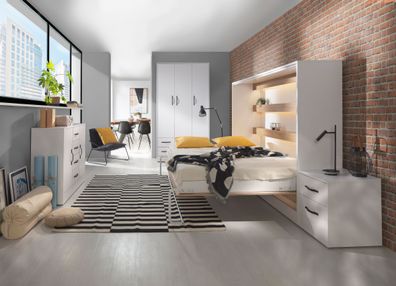 Schlafzimmer Komplett - Set F Nalut | 5-teilig | in Weiß mit schwarzen Metallgri