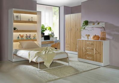 Schlafzimmer Komplett - Set A Nalut | 6-teilig | in Eiche / Weiß | Schrankbett 1