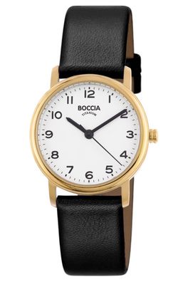 Boccia Damenuhr Titan mit Lederband Goldfarben 3368-02