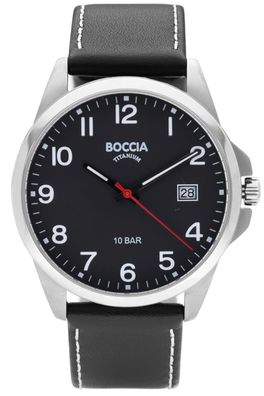 Boccia Herrenuhr Titan mit Lederband Schwarz 3671-02
