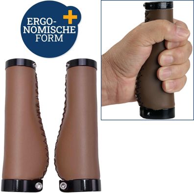 Set Fahrradgriffe Ergo-Grip Leder-Optik 135mm Braun