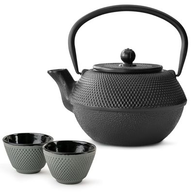 Bredemeijer Asia Teekannen Set 1,1 Liter Gusseisen schwarz mit 2 Teebechern grün