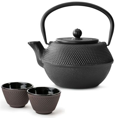 Bredemeijer Asia Teekannen Set 1,1 Liter Gusseisen schwarz mit 2 Teebechern lila