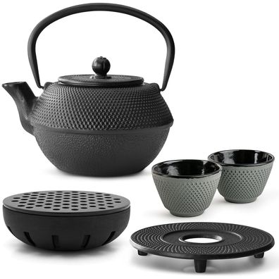 Bredemeijer Teeset 1,1 L Gusseisen schwarz 2 Becher grün Untersetzer & Teewärmer
