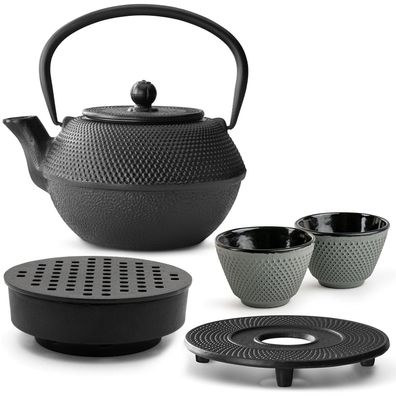 Bredemeijer Gusseisen Teeset 1,1 L schwarz Teewärmer Untersetzer & 2 Becher grün