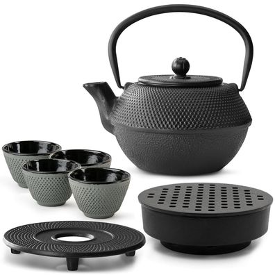 Bredemeijer Gusseisen Teeset 1,1 L schwarz Teewärmer Untersetzer & 4 Becher grün