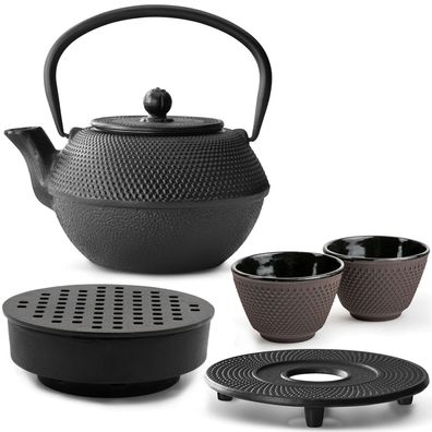 Bredemeijer Gusseisen Teeset 1,1 L schwarz Teewärmer Untersetzer & 2 Becher lila