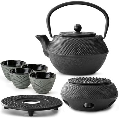 Bredemeijer Teeset 1,1 L Gusseisen schwarz 4 Teebecher grün Untersetzer Stövchen